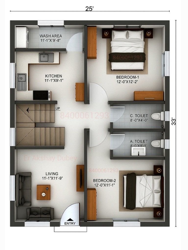 Premium Modern 2BHK Front Elevation and Plotting Layout