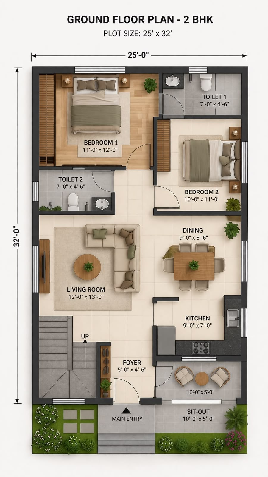 Premium Modern 2BHK Front Elevation and Plotting Layout