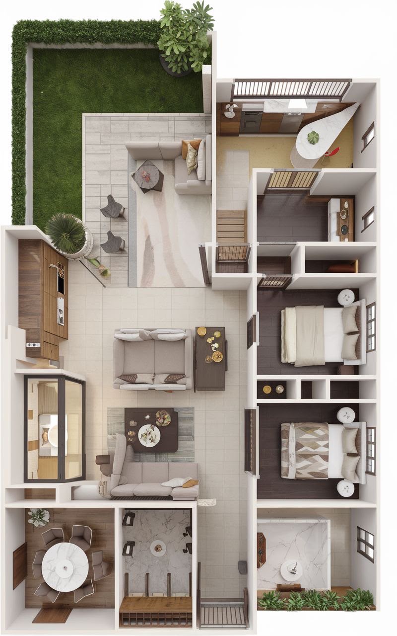 Premium Modern 2BHK Front Elevation and Plotting Layout