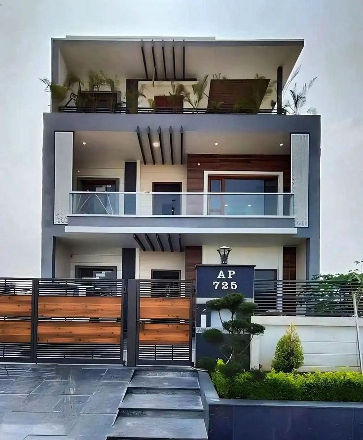 Multi-Tier Contemporary 3BHK Residence Elevation