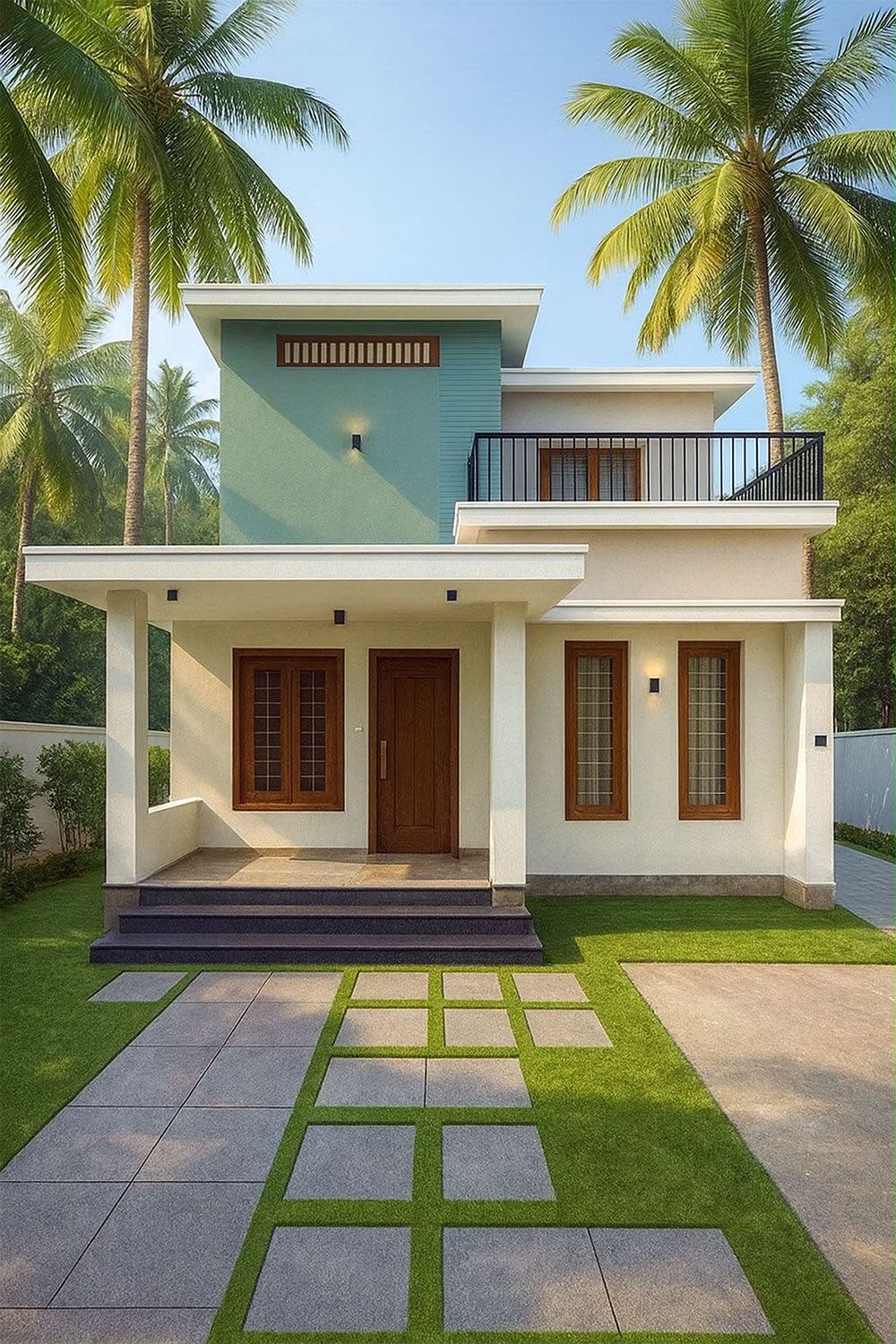 Cost-Effective Dual-Story Gated Villa with Linear Illumination