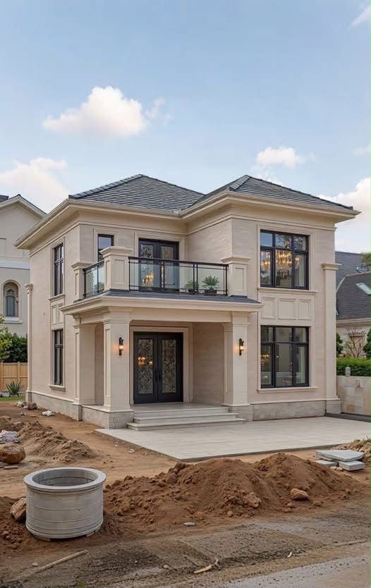 Cost-Effective Dual-Story Gated Villa with Linear Illumination